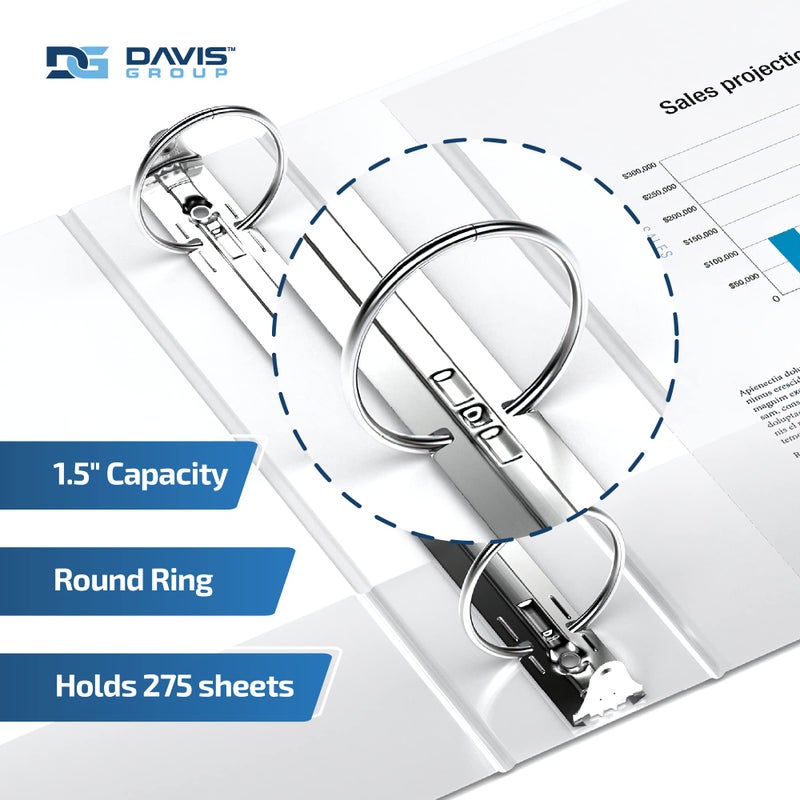 Davis Group Easyview Premium 3-Ring Binders with Clear-View Covers and Round Rings, Binders for School or Office, 1.5 Inch, Pack of 6, White - Image 2